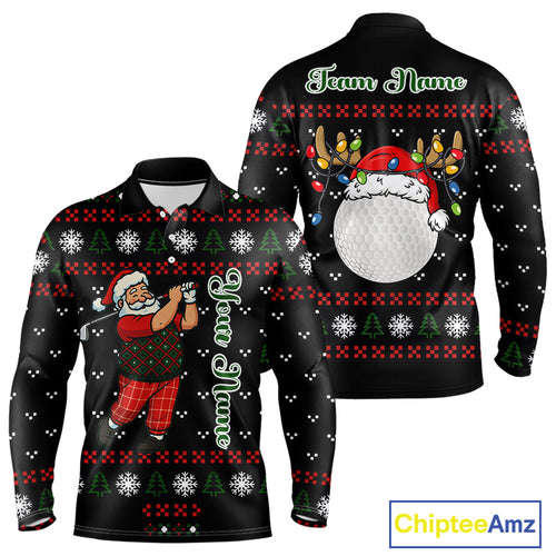 Funny Ugly Christmas pattern Santa Golf Polo Shirts For Men Custom best Mens golf wear, golfing gifts NQS11067
