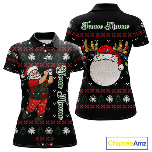 Funny Ugly Christmas pattern Santa Golf Polo Shirts For Women Custom best Ladies golf wear golf gifts NQS11067