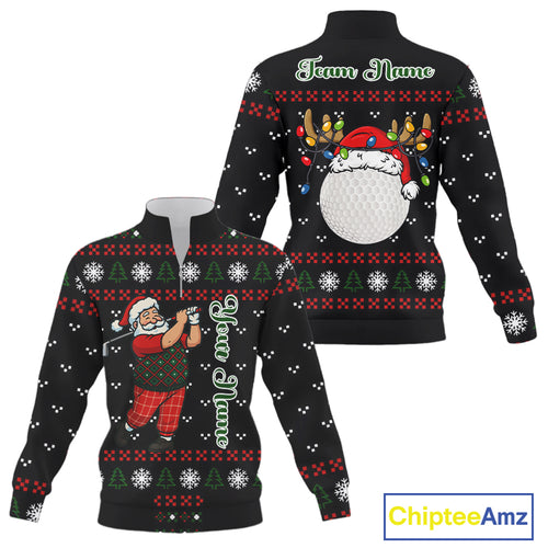 Funny Ugly Christmas pattern Santa Quarter zip golf sweatshirt Custom best golf wear golf gifts NQS11067
