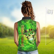 Load image into Gallery viewer, Funny Skull green shamrock pattern Sleeveless Golf Polo Shirt Custom St Patrick's Day ladies golf top NQS11662