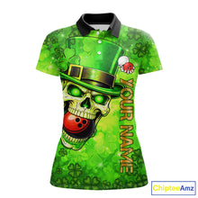 Load image into Gallery viewer, Funny Skull green shamrock pattern Bowling Shirt For Women Custom St Patrick Day team bowling jerseys NQS11663