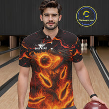 Load image into Gallery viewer, Black And Orange Flame Custom Dragon Bowling Shirts For Men, Dragon Team Bowling League Shirts NQS11071
