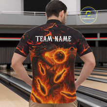 Load image into Gallery viewer, Black And Orange Flame Custom Dragon Bowling Shirts For Men, Dragon Team Bowling League Shirts NQS11071