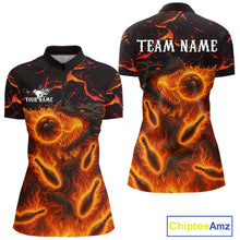Load image into Gallery viewer, Black And Orange Flame Custom Dragon Bowling Shirts For Women, Dragon Team Bowling League Shirts NQS11071
