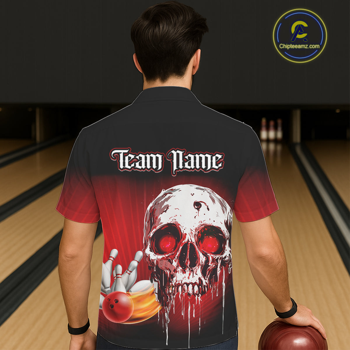 Black & Red Skull Bowling Hawaiian shirt Custom team bowling jerseys, Gift for bowler NQS11480
