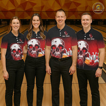Load image into Gallery viewer, Black &amp; Red Skull Bowling Polo, 1/4 zip shirts for Women Custom team bowling jerseys, Gift for bowler NQS11480