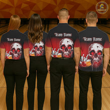 Load image into Gallery viewer, Black &amp; Red Skull Bowling Polo, 1/4 zip shirts for Women Custom team bowling jerseys, Gift for bowler NQS11480