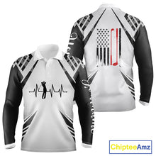 Load image into Gallery viewer, Black &amp; White Golf Heartbeat American Flag Golf Polo Shirts for Men Custom Patriotic mens golf attire NQS11754