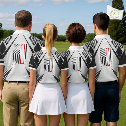 Black & White Golf Heartbeat US Flag Golf Polo Shirts for Women Custom Patriotic ladies golf attire NQS11754