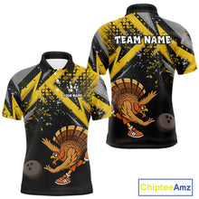 Load image into Gallery viewer, Custom Funny Turkey Bowling Jersey Black and Yellow Thanksgiving Bowling Team Men Polo, 1/4 Zip Shirt NQS10900