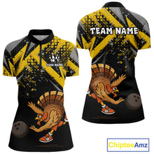 Load image into Gallery viewer, Custom Funny Turkey Bowling Jersey Black &amp; Yellow Thanksgiving Bowling Team Women Polo, 1/4 Zip Shirt NQS10900