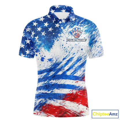 Red, White and Blue American Flag Bowling Shirts For Men Custom patriotic Team Bowling Jerseys NQS11505