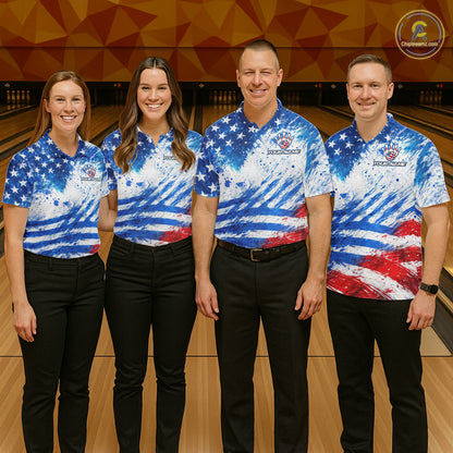 Red, White and Blue American Flag Bowling Shirts For Women Custom patriotic Team Bowling Jerseys NQS11505