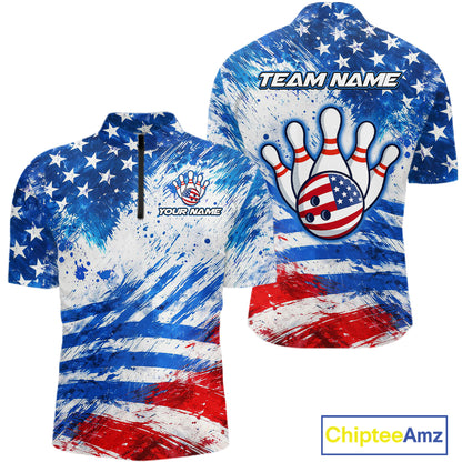 Red, White and Blue American Flag Bowling Shirts For Men Custom patriotic Team Bowling Jerseys NQS11505