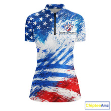 Load image into Gallery viewer, Red, White and Blue American Flag Bowling Shirts For Women Custom patriotic Team Bowling Jerseys NQS11505
