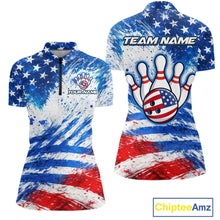Load image into Gallery viewer, Red, White and Blue American Flag Bowling Shirts For Women Custom patriotic Team Bowling Jerseys NQS11505