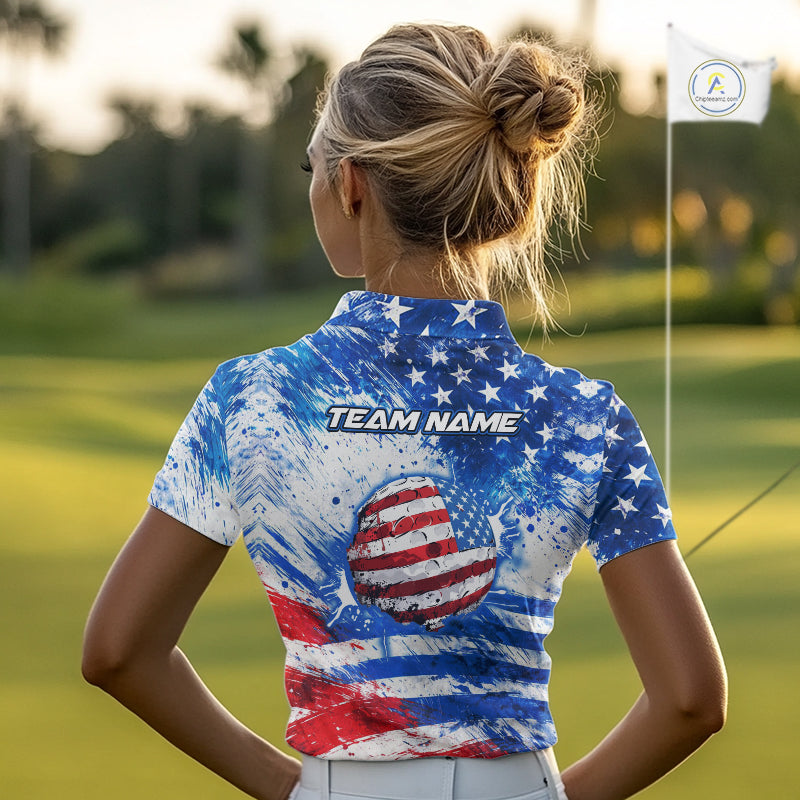 Red, White and Blue American Flag Golf Polo Shirts For Ladies Custom patriotic Team womens golf tops NQS11506