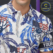 Load image into Gallery viewer, Blue Palm tropical pattern American Flag Bowling shirts For Men custom bowling team jerseys NQS11097