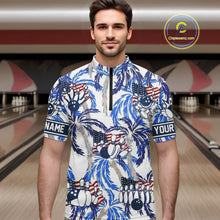 Load image into Gallery viewer, Blue Palm tropical pattern American Flag Bowling shirts For Men custom bowling team jerseys NQS11097