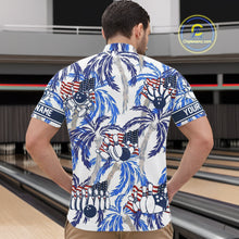 Load image into Gallery viewer, Blue Palm tropical pattern American Flag Bowling shirts For Men custom bowling team jerseys NQS11097