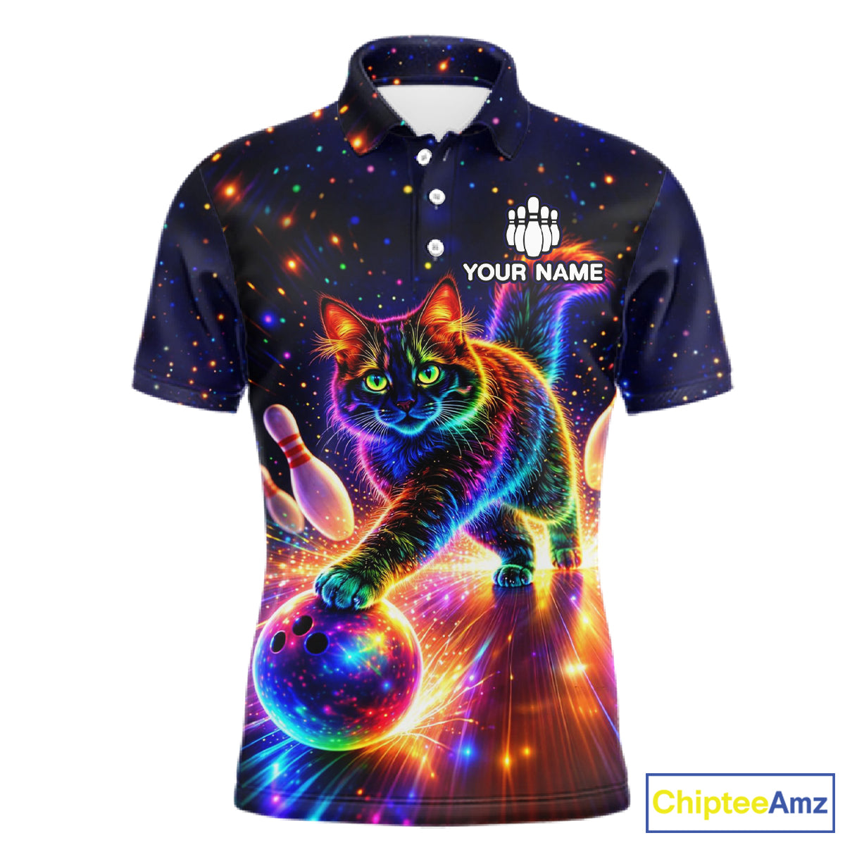 Personalized Bowling Shirts for Men Custom Cat Team Bowling Apparel, Colorful Neon bowling shirts NQS11517