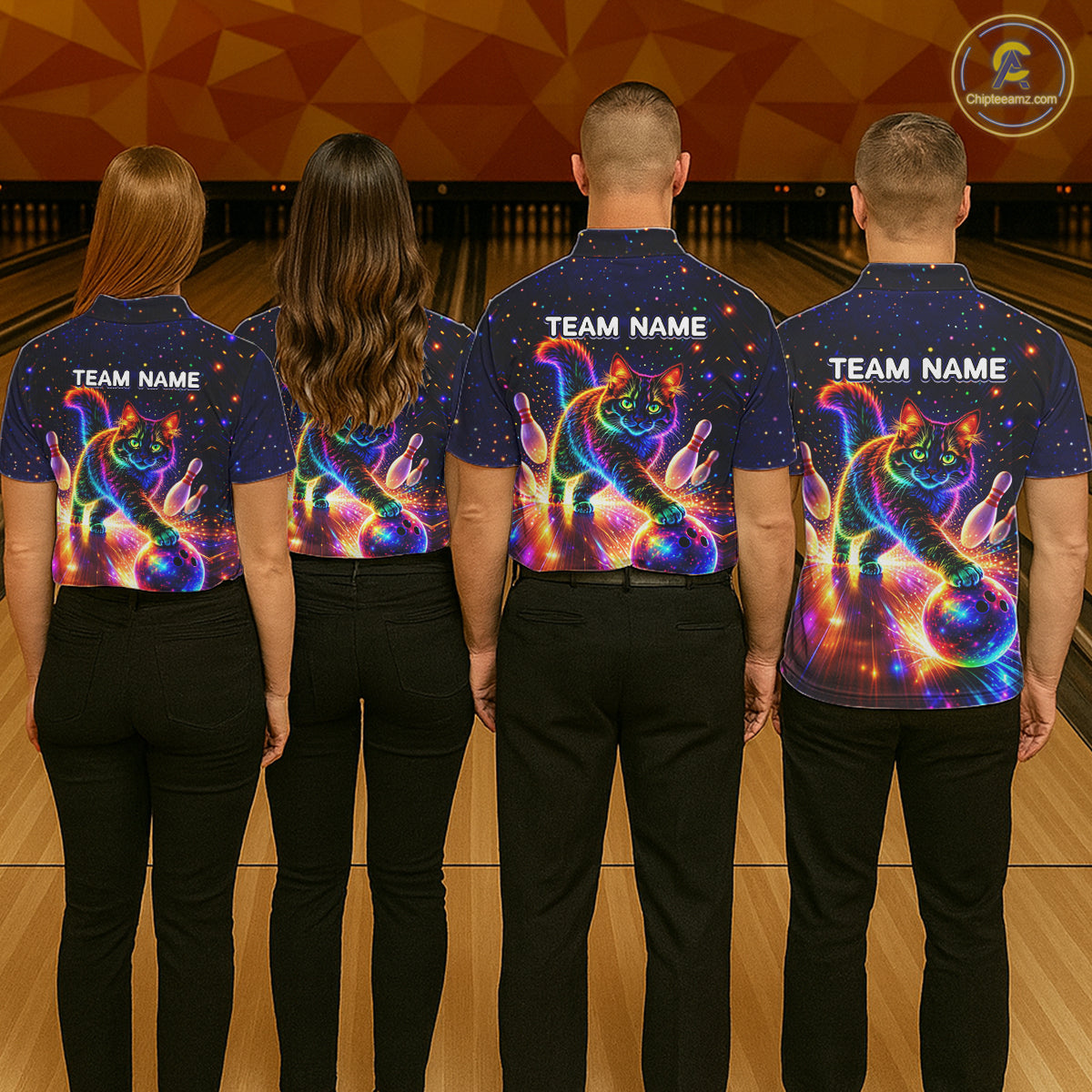 Personalized Bowling Shirts for Men Custom Cat Team Bowling Apparel, Colorful Neon bowling shirts NQS11517