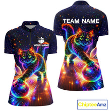 Load image into Gallery viewer, Personalized Bowling Shirts for Women Custom Cat Team Bowling Apparel, Colorful Neon bowling shirts NQS11517