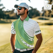 Load image into Gallery viewer, White and Green Golf pattern polo golf shirt for men Custom men&#39;s golf outfit, unique golf gifts NQS11107