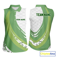 Load image into Gallery viewer, White and Green Golf pattern Sleeveless polo shirt Custom ladies&#39;s golf outfit, unique golf gifts NQS11107