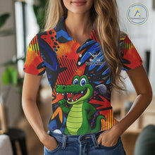 Load image into Gallery viewer, Custom Funny Colorful Graffiti Alligator Golf Polo Shirt For Women, Personalized ladies golf wear NQS10736