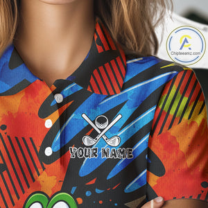 Custom Funny Colorful Graffiti Alligator Golf Polo Shirt For Women, Personalized ladies golf wear NQS10736