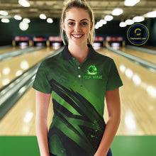 Load image into Gallery viewer, Custom Black and Green Flame Womens Bowling Shirts, Bowling Polo, 1/4 Zip Team Jerseys NQS11130