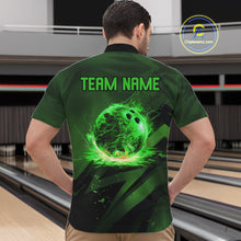 Load image into Gallery viewer, Custom Black and Green Flame Mens Bowling Shirts, Bowling Polo, 1/4 Zip Team Jerseys NQS11130