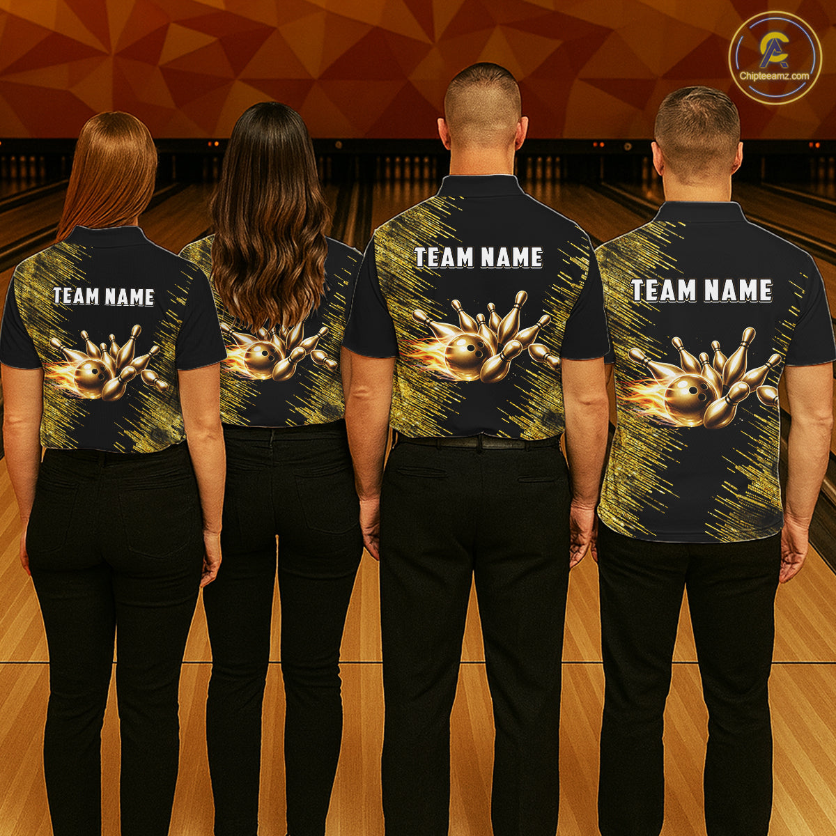 Black and Gold Flame Bowling Shirts For Women Custom Team Bowling jerseys, Gift For Bowlers NQS11342