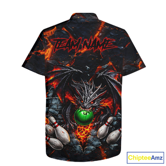 Custom Black & Orange Magma Dragon Bowling Shirts, Dragon Bowling Team Hawaiian shirt NQS11559