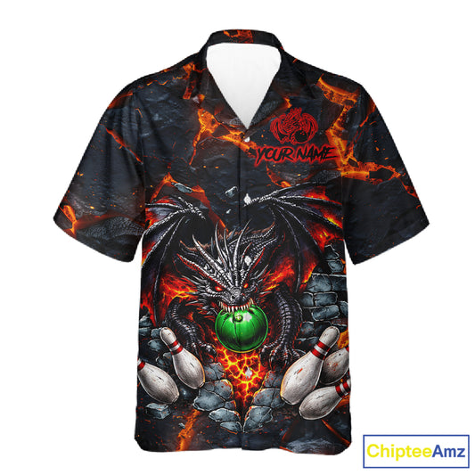 Custom Black & Orange Magma Dragon Bowling Shirts, Dragon Bowling Team Hawaiian shirt NQS11559
