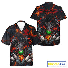 Load image into Gallery viewer, Custom Black &amp; Orange Magma Dragon Bowling Shirts, Dragon Bowling Team Hawaiian shirt NQS11559