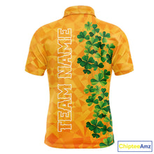 Load image into Gallery viewer, Orange pattern Green clovers St Patrick's Day Bowling Shirts for Men Custom Bowling Team jerseys NQS11696