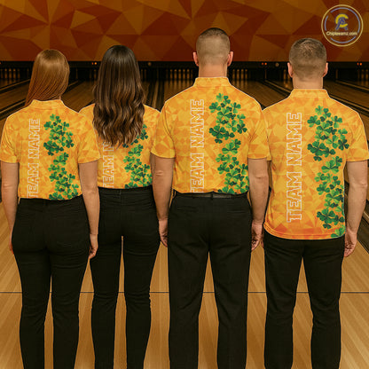 Orange pattern Green clovers St Patrick's Day Bowling Shirts for Women Custom Bowling Team jerseys NQS11696