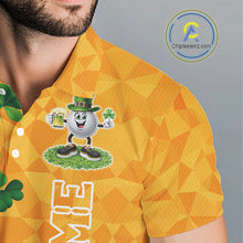 Load image into Gallery viewer, Orange pattern Green clovers St Patrick's Day Mens Golf Polo shirts Custom best golf gifts for men NQS11697
