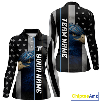 Black American Flag Eagle Bowling Shirts For Women Custom Patriotic Bowling Team Jerseys NQS11152
