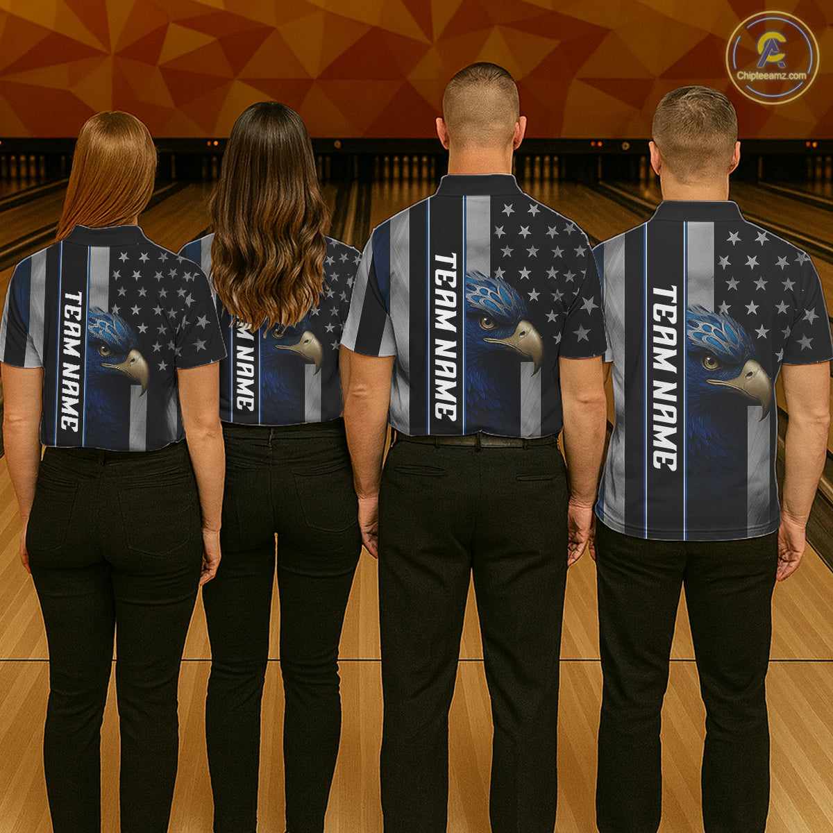 Black American Flag Eagle Bowling Shirts For Women Custom Patriotic Bowling Team Jerseys NQS11152