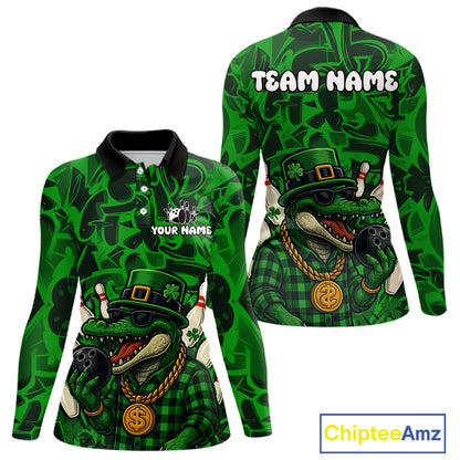 Funny Alligator Bowling Shirts For Women Custom Green graffiti pattern St Patrick Bowling Team Jersey NQS11161