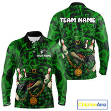 Load image into Gallery viewer, Funny Alligator Bowling Shirts For Men Custom Green graffiti pattern St Patrick Bowling Team Jersey NQS11161