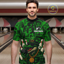 Load image into Gallery viewer, Funny Alligator Bowling Shirts For Men Custom Green graffiti pattern St Patrick Bowling Team Jersey NQS11161
