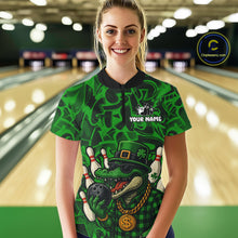 Load image into Gallery viewer, Funny Alligator Bowling Shirts For Women Custom Green graffiti pattern St Patrick Bowling Team Jersey NQS11161