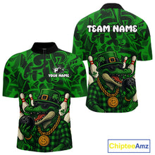 Load image into Gallery viewer, Funny Alligator Bowling Shirts For Men Custom Green graffiti pattern St Patrick Bowling Team Jersey NQS11161
