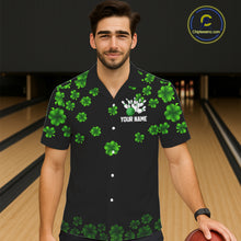 Load image into Gallery viewer, Black and Green Shamrock Funny Bowling Hawaiian Shirt Custom St Patrick&#39;s Day Bowling Team Jersey NQS11163
