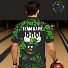 Load image into Gallery viewer, Black and Green Shamrock Funny Bowling Hawaiian Shirt Custom St Patrick&#39;s Day Bowling Team Jersey NQS11163