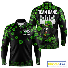 Load image into Gallery viewer, Black and Green Shamrock Funny Bowling Shirts For Men Custom St Patrick&#39;s Day Bowling Team Jersey NQS11163